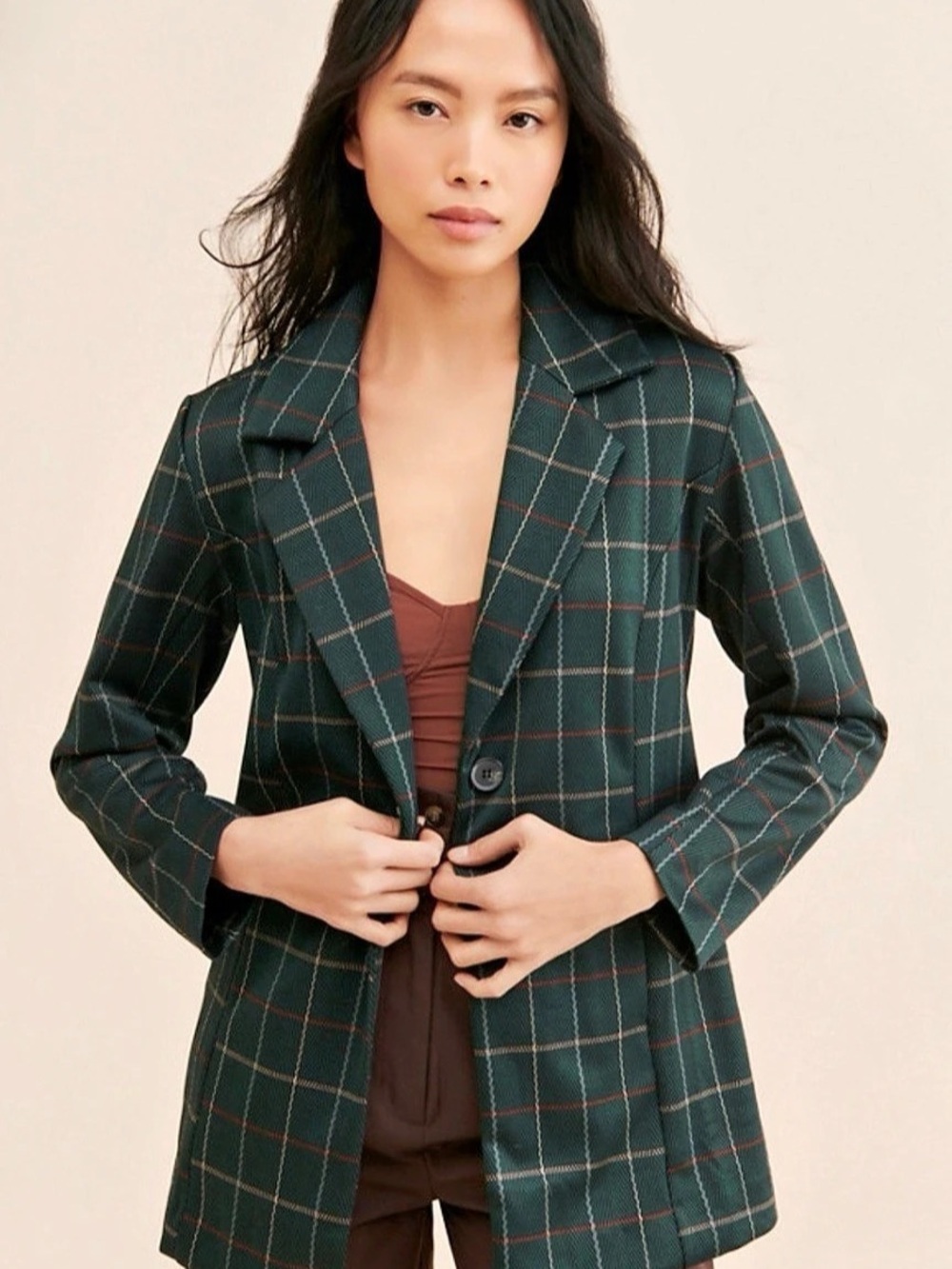 Avec Les Filles Plaid Blazer in Green & Brown Size XL NWT